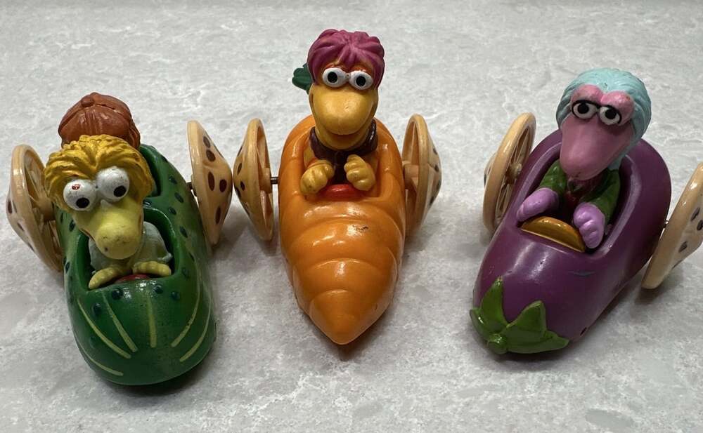Vintage 1988 McDonald's Fraggle Rock Vegetable Cars Lot of 3 Gobo Red Mokey PVC